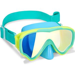 Kids Swim Goggles with Fabric Strap for Kids 3-15, Leak Proof Swimming Goggles Nose Cover 180 Clear View (Green)