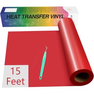 HTVRONT Heat Transfer Vinyl - 12" x 15ft Red Iron-On, Easy-Cut & Weed Vinyl for Any Shirts & Design