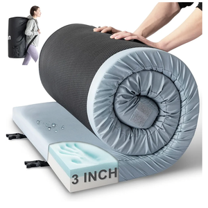 Kingfun Memory Foam Camping Sleeping Pad, CertiPUR-US Camping Mattress Waterproof Roll Up Mattress Guest Bed, Thick Floor Sleeping Mat for Car Truck Tent for Adults with Travel Bag