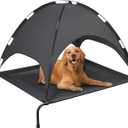 PRAISUN XL Outdoor Dog Bed with Canopy, Elevated Dog Bed, Textilene Mesh, Metal Frame for Indoors, Outdoors, Lawn, Black