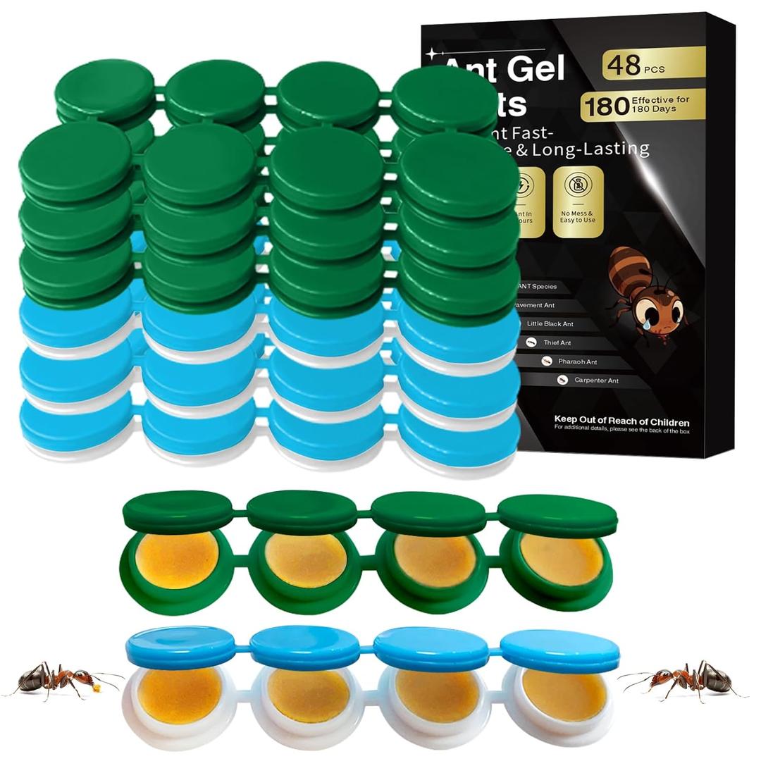 48 Pack Ant Killer Gel Bait, Long Lasting Indoor & Outdoor Ants Bait for Effective Ant Control, Safe & Easy to Use Pest Control for All Common Household Ants, Mess-Free Gel Stations (Blue)