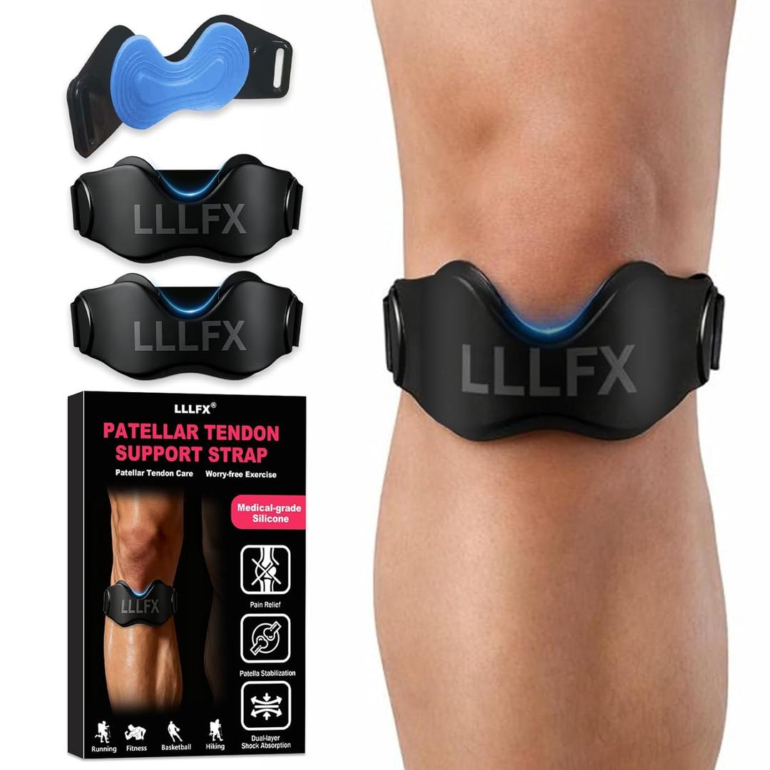 2 Pack Patellar Tendon Support Straps, Adjustable Non-slip Patellar Band, Distribute Patellar Tendon Pressure, Prevent Meniscus Tears & Relieve Knee Pain, Suitable for Running, Basketball, Black