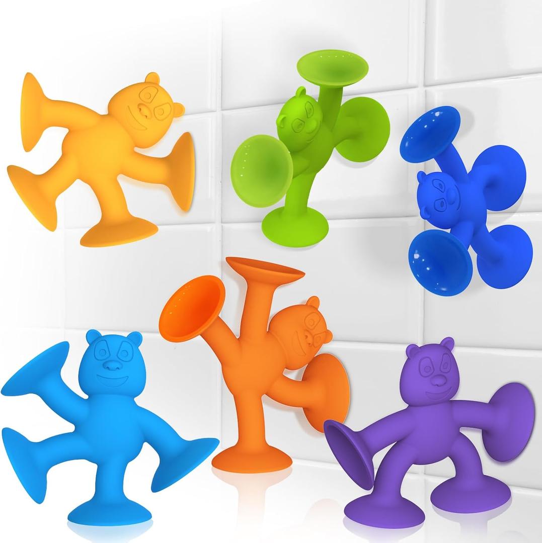 Suction Cup Toys for Toddlers 1-3, Guibola 6 PCS | No Hole Bath Toy for Baby Kids, Silicone | Suction Cup Bath Toys | Sensory Window Building Toys for Boys Girls - Larger Size