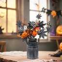 6 PCS Halloween Decorations, 19.5 Inch Artificial Flower Stems Halloween Branches with Eucalyptus Pumpkins Leaf Ghost&Bat Accents, Festive Ornaments and Picks, Holidy Black Table Centerpieces Decor