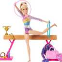 Barbie Gymnastics Doll & Accessories, Playset with Blonde Fashion Doll, C-Clip for Flipping Action, Balance Beam, Warm-Up Suit & More