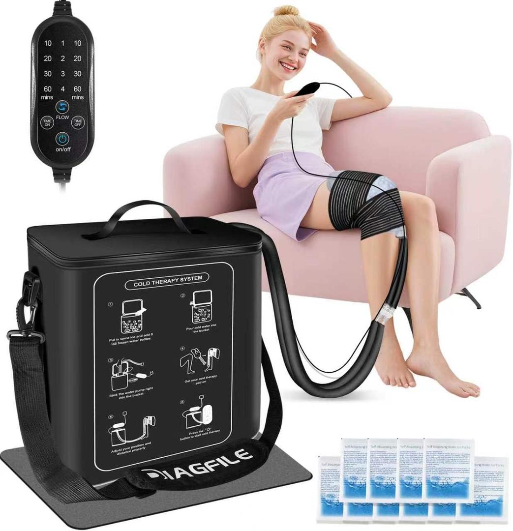 Cold Therapy Machine with Programmable Timer, Ice Machine for Knee After Surgery, Knee Replacement Recovery System, Pain Relief for Post Surgery, w/Compression Pad for Shoulder, Hip and Ankle (Black)