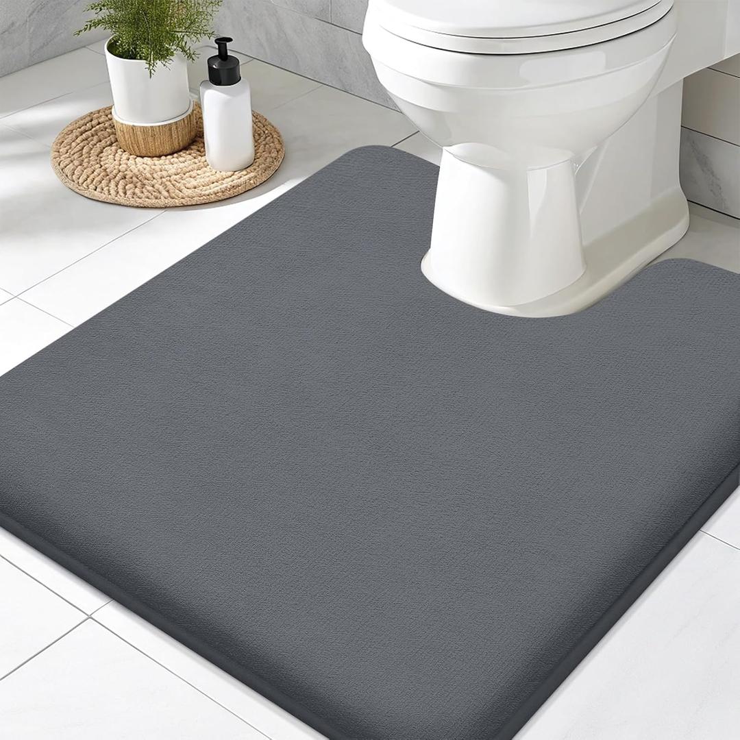 Smiry Memory Foam Toilet Rugs U-Shaped 20x20, Extra Soft Absorbent Non-Slip Contour Bathroom Rugs, Machine Washable Bath Mats for Toilet, Dark Grey