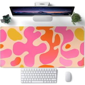 Pink Desk Mat Modern Abstract Large Mouse Pad XXL Cute Pink Desk Pad Keyboard Mat, Desk Accessories for Women Office Decor, Extended Mousepad 31.5''X15.7'' Non-Slip Rubber Base with Stitched Edges