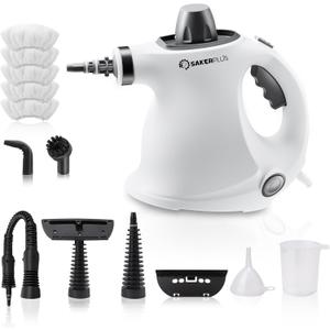 Sakerplus Steam Cleaner, Handheld Pressurized Steamer, 1050W 230F Fast Heating with 9 Accessories, Multi-Surface Steam Cleaner for Home, Car, Tile & Grout, Windows, Upholstery (5 Towel Sleeve)