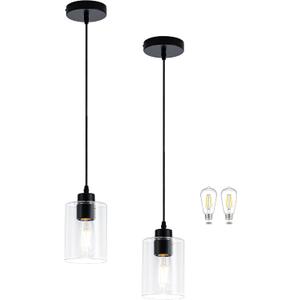 MAYNA 2 Pack Black Pendant Lights Kitchen Island, Mini Pendant Light Fixture with Clear Glass Shade, Adjustable Cord Industrial Farmhouse Hanging Ceiling Lamp for Dining Room, Sink, Bar(Bulb Included)