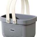 JiatuA Plastic Storage Basket with Handle Portable Shower Caddy Tote Organizer Basket Bin for Bathroom Kitchen Dorm Room Bedroom, Small Grey