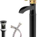 Vessel Sink Faucet 1 Hole, Waterfall Single Handle Bathroom Faucet, Black and Gold Brass Tall Farmhouse Bathroom Faucets with Pop Up Drain Mixer Tap for Lavatory Vintage Antique Washroom (Vessel Sink Mount)