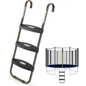 HBTower Trampoline Ladder, 3-Step Trampoline Steps with Horizontal Wide Steps, Skid-Proof Steps Universal Hook, UV Treated Steel, 220Lbs Capacity Trampoline Stairs Accessories for Kids/Children