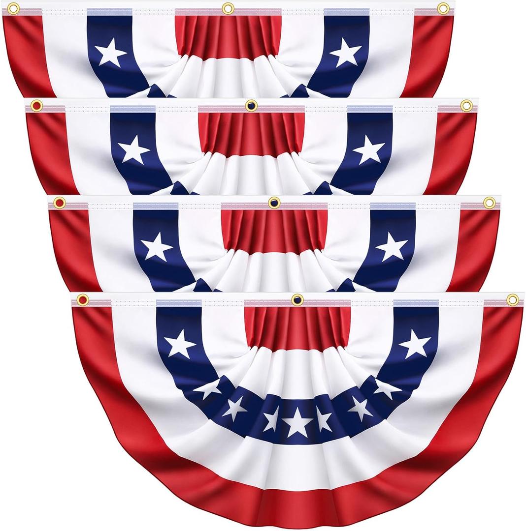 4 Pack 250th Anniversary USA Pleated Half Fan Bunting Flags, 1.5 x 3 Feet Bunting Flags Outdoor Memorial Day Fourth of July Independence Day 4th of July Decorations