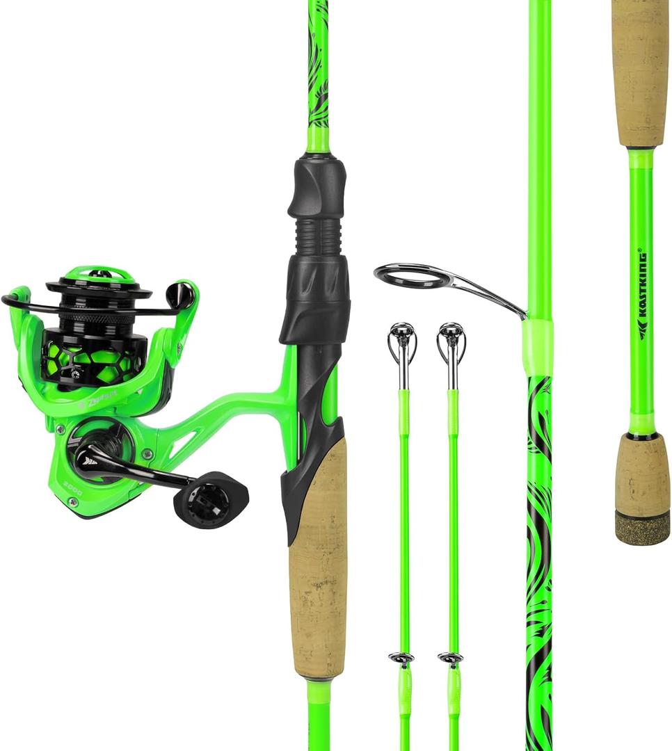 KastKing Zephyr Dual-tip Fishing Rod & Reel Combo, Dual Tips Section for Different Powers, IM6 Graphite 2Pc Blanks, KastFlex Technology, Rubber Cork Handle, Integrate Hook Keeper, 11 Models, Spin: 6'0''- L& Ml- Dual-tip Rod -2000 Reel