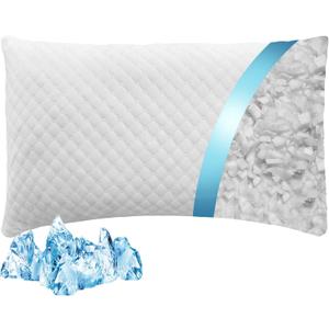 Shredded Memory Foam Pillow, Standard Size Cooling Adjustable Firm Bed Pillow for Sleeping, Washable Removable Cover, Ideal for Side, Back & Stomach Sleepers (Standard)