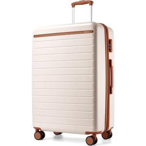 Kono 28 Inch Large Suitcase, Expandable for Long Trips, Impact-Resistant ABS+PC & Silent Wheels, Black, Lightweight Hardshell Luggage, Smooth Rolling Spinner Suitcase for TravelCream/Brown, Checked-Large 28-Inch