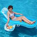 SLOOSH Pool Floats Lounger Adult, Fabric Pool Floaties Lounge Convertible 2-in-1 Floating Water Floaty with Cup Holders Adjustable Backrest Recliner for Pool Party (Blue)