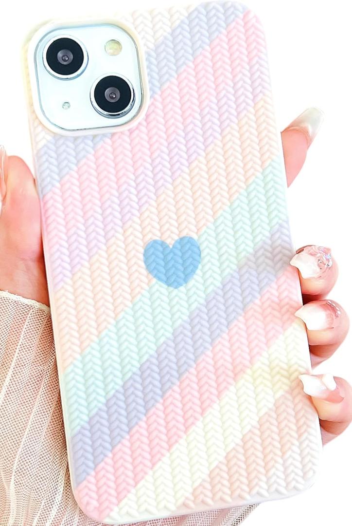 Compatible with iPhone 12 Heart Case for Women Girls,Aesthetic Cute Girly Cool Preppy Design,Slim Thin Shockproof Cell Phone Silicone Cover for iPhone 12Rainbow/Purple