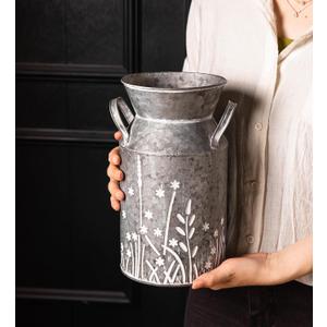 Vintage Galvanized Metal Milk Can, Farmhouse Rustic Flower Pitcher Vase, Decorative Floral Milk Jug Vase for Home Dcor, 10.8H