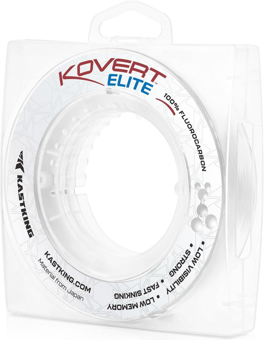 KastKing Kovert Elite 100% Fluorocarbon Fishing Line, Shock Resistant, High Clarity, Low Visibility, Highly Abrasion Resistant, Fast Sinking, Low Stretch, Low Light Refraction (50Yds/4Pounds, Clear)