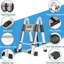 12.5 FT A Frame Telescoping Ladder, Extension Multi-Purpose w/Balance Bar & Wheels, Ladder A Frame, Heavy Duty 330 lbs Max Capacity, Ideal for Home and Outdoor Work, Silver