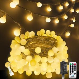 200LED Connectable Globe String Lights Indoor Outdoor for Bedroom, 66ft Warm White Fairy Light Plug in with Remote, Waterproof 8 Modes Hanging Lights for Room Party Classroom Wedding Christmas Decor