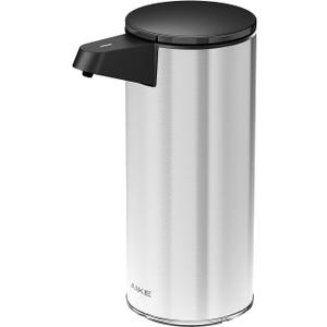 AIKE 9.5 oz. Rechargeable Automatic Sensor Liquid Soap Dispenser Pump, Brushed Stainless Steel, Model AK1333 (Brushed Nickel)