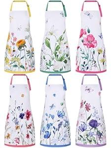 Bencailor 6 Pcs Kitchen Aprons with Pockets Women Spring Summer Holiday Aprons(Multicolored, Spring Floral)