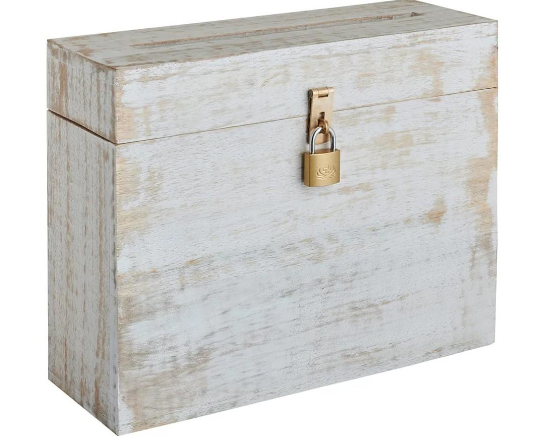 Wedding Card Box with Card Slit and Lock 12"X10"X4.5"- Gift Wishing Well Card Box for Weddings, Receptions, Birthdays, Graduations, Baby Showers, Honeymoon Funds (White)