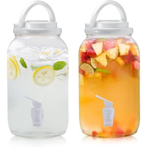 Havawish 2 Pcs 1 Gallon Plastic Beverage Dispenser with Spigot Clear Summer Kitchen Fridge Drink Dispenser for Parties Lemonade Juice Tea Beer Cold Water(White,Cylinder)