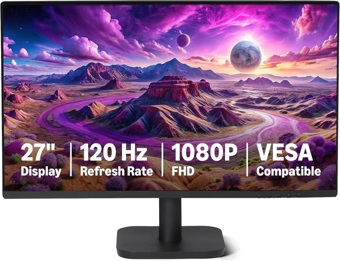 Amazon Basics 27-inch Computer Monitor, 120 Hz, 1080P, IPS, HDMI, DisplayPort, VESA Compatible for Office, Home