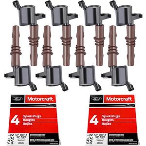 MAS Set of 8 Ignition Coils Brown Boots DG521 and Motorcraft SP-509 Spark Plugs Compatible with Ford Expedition F-150 F-250 F-350 F-450 F-550 F53 4.6L 5.4L C1659