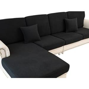 Couch Cushion Covers for Sectional Sofa L Shape Washable Separate Seat Chaise Couch Cover Stretch Sofa Slipcovers, Black, 30x60
