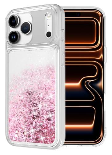 WORLDMOM for iPhone 17 Pro Max Case, Bling Flowing Liquid Floating Sparkle Colorful Glitter Waterfall TPU Protective Phone Case 6.9",Rose Gold