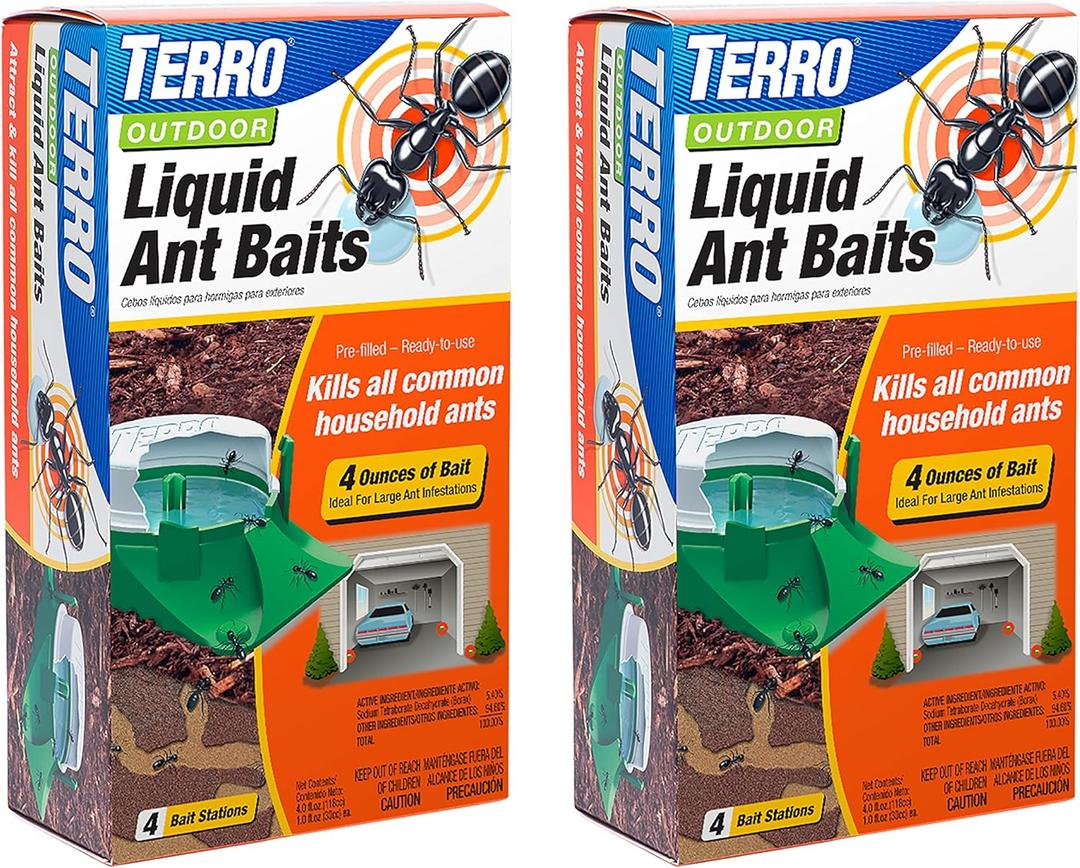 TERRO T1804SR Outdoor Ready-to-Use Liquid Ant Bait Killer and Trap - Kills Common Household Ants - 8 Bait Stations