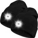 Bosttor LED Beanie Hat with Light 2 Pack, Headlamp Cap, Unisex Winter Knitted Hats Headlight Flashlight Gifts for Men Women (Black&black)