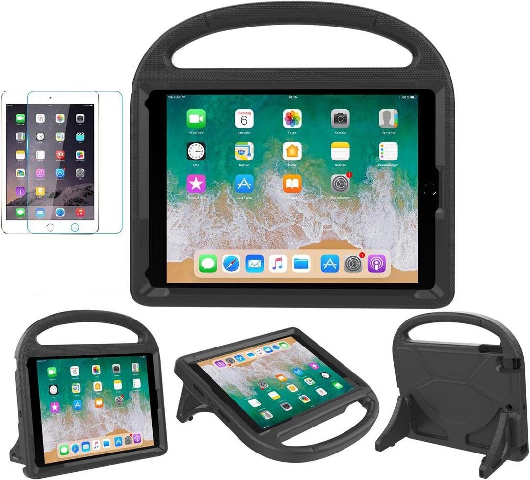 SUPLIK Kids Case for iPad 5th/6th Generation (9.7-inch, 2017/2018), iPad Air 2 Case with Screen Protector, iPad Pro 9.7 Durable Shockproof Protective Cover with Handle Stand for Kids, Black