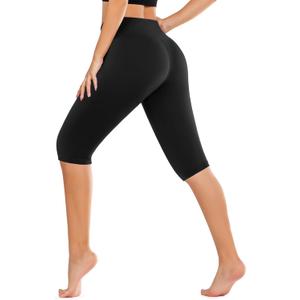 DHSO High Waisted Capri Leggings for Women Knee Length Tummy Control Buttery Soft Yoga Pants for Workout Athletic Seniors Capris Black Small-Medium (Black, S)