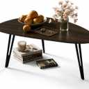 Manora Small Black Coffee Table, Modern Irregular Oval Wood Top with Tapered Metal Legs, Living Room Accent Table, 39.3"x21.6"x17" Low-Profile Table, Standard