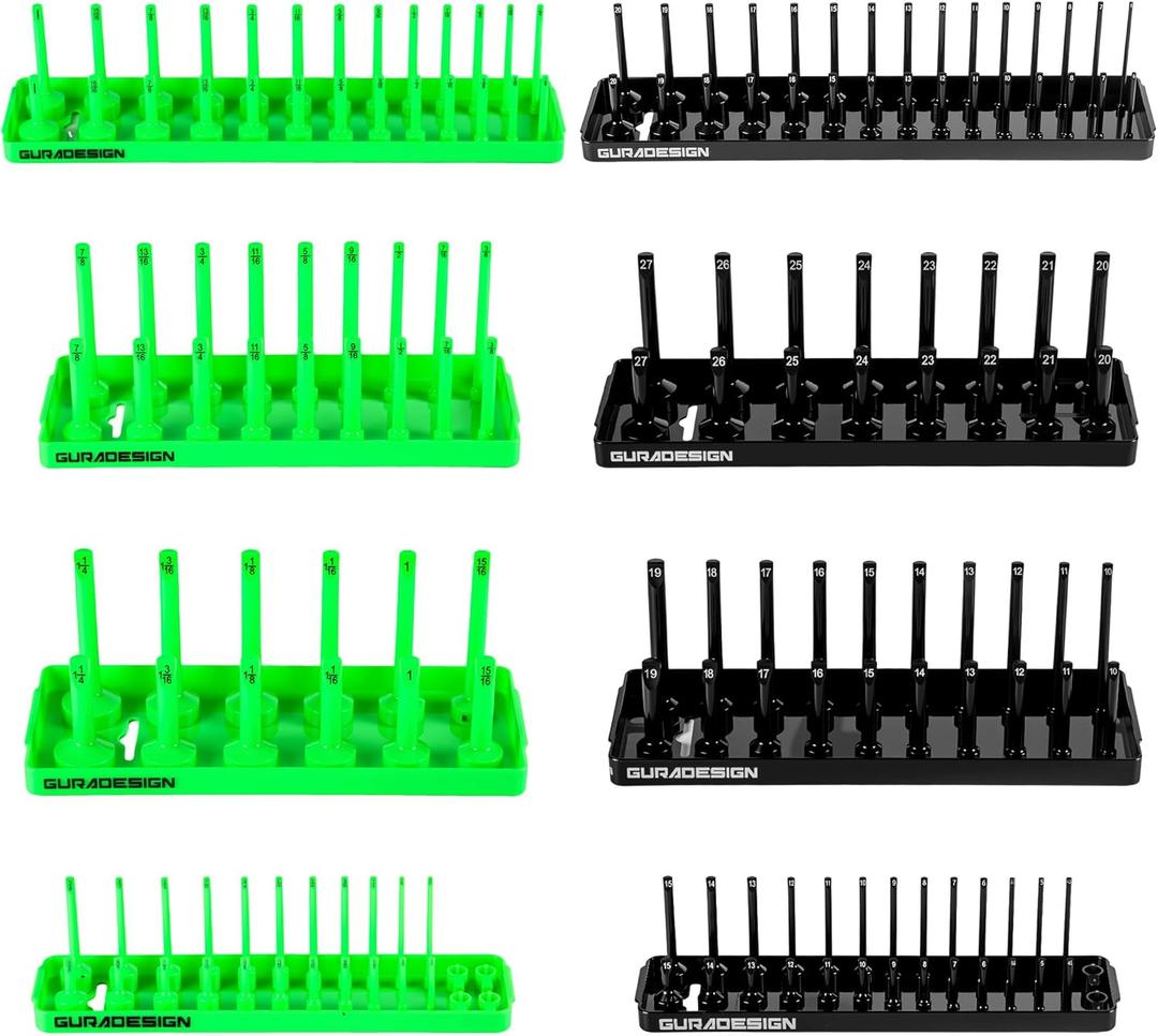 8PCS Socket Organizer Set, Socket Holder, 1/4", 3/8", 1/2" Metric & SAE Socket Tools Trays.