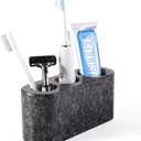 BCS Toothbrush Holder for Bathrooms, 3 Slots Marble Toothbrush Organizer, Makeup Brush Stand Toothbrush Storage Collection for Bathroom Countertop Vanity Organization - Marron Bahia