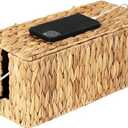 StorageWorks Large Cable Management Box, 2 Slots Wicker Cable Organizer to Hide Cords and Power Strip, Water Hyacinth Cord Hider Box for Home & Office