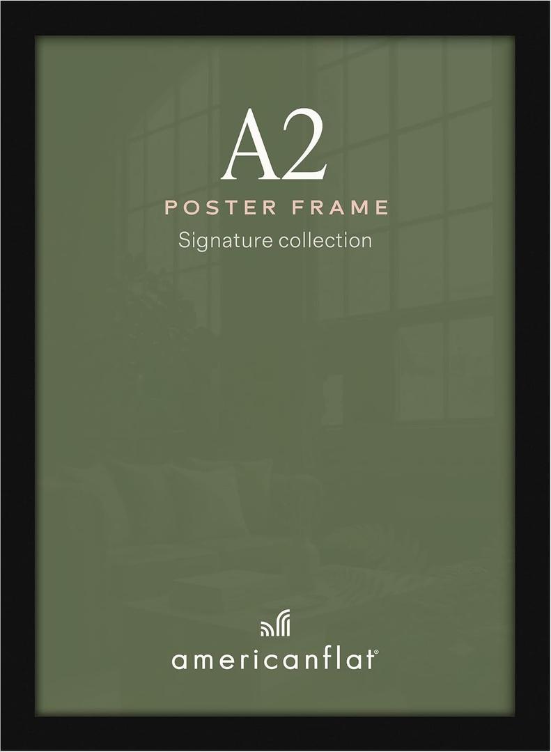 Americanflat A2 Picture Frame with Polished Plexiglass - 16.5x23.4 Frame with Engineered Wood - Signature Collection - A2 Frames for Wall Display - Black