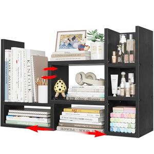 NUTIKAS Desk Shelves Desktop Organizer Shlef - Black Office Organization for Top of Desk Organizers and Accessories Corner Bookshelf Table Top Shelving Small Hutch Decorations for Office