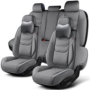 TIEHESYT Gray Car Seat Covers Full Set, Breathable Leather Automotive Front and Rear Seat Covers & Headrest for Reduce the Driving Fatigue, Compatible with Most Vehicles, Cars