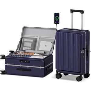 SKYROMER 20 Inch carry on luggage 22x14x9 airline approved Hard Shell Spinner Suitcase Top Opening Aluminum Frame Travel Luggage Suitcases for Woman Men Gifts (Blue)