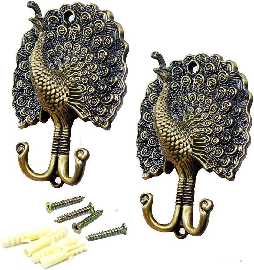 Ailejia 1Pair Peacock Curtain Holdbacks Zinc Alloy Wall Hook Hanging Ball Straps Wall Mounted Curtain (Bronze)