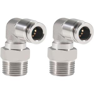 2Pcs 304 Stainless Steel Male Elbow 1/4" Tube OD x 1/4" NPT Thread Push to Connect Air Fittings,90 Degree Push Lock Pneumatic Connector for Air Compressor Air Horn