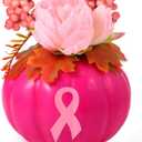 Tigeen Breast Cancer Awareness Decorations Pink Breast Cancer Pumpkin Flower Tabletop Centerpieces with Pink Ribbon Pattern for Fall Home Office Charity Party Decor